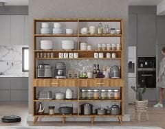 Denze Kahve Köşesi Çok Amaçlı Dolap Kiler Mutfak Dolabı Ceviz Ücretsiz Kurulum Ölçü Seçenekli