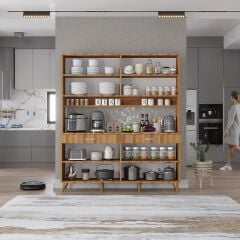 Denze Kahve Köşesi Çok Amaçlı Dolap Kiler Mutfak Dolabı Ceviz Ücretsiz Kurulum Ölçü Seçenekli