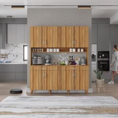 Denze Kahve Köşesi Çok Amaçlı Dolap Kiler Mutfak Dolabı Ceviz Ücretsiz Kurulum Ölçü Seçenekli