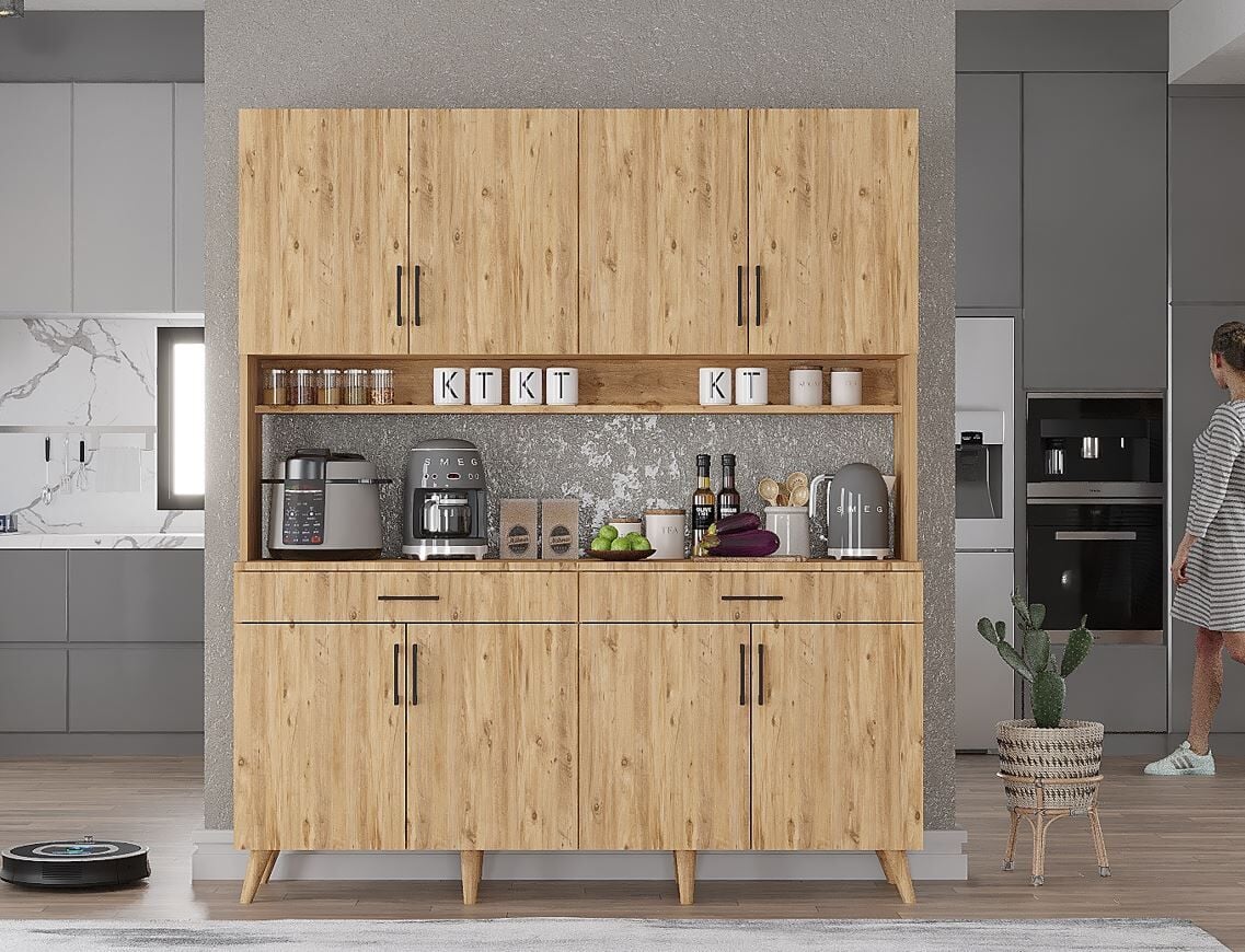 Denze Kahve Köşesi Çok Amaçlı Dolap Kiler Mutfak Dolabı Çam Ücretsiz Kurulum Ölçü Seçenekli