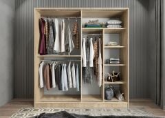 Bodrum Sürgü Kapaklı Dolap Gardırop Meşe- Ücretsiz Kurulum Ölçü Seçenekli