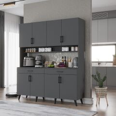 Denze Kahve Köşesi Çok Amaçlı Dolap Kiler Mutfak Dolabı Füme Ücretsiz Kurulum Ölçü Seçenekli