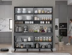 Denze Kahve Köşesi Çok Amaçlı Dolap Kiler Mutfak Dolabı Füme Ücretsiz Kurulum Ölçü Seçenekli