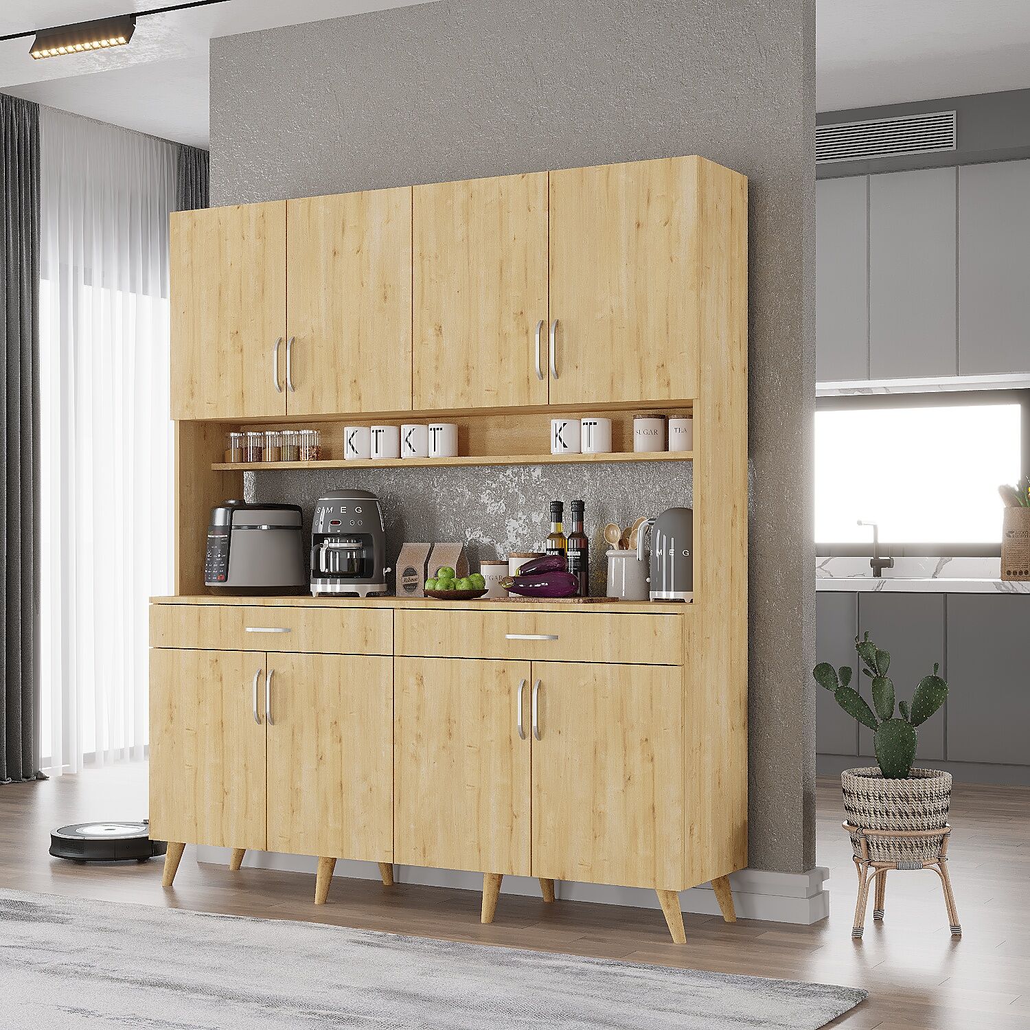 Denze Kahve Köşesi Çok Amaçlı Dolap Kiler Mutfak Dolabı Meşe Ücretsiz Kurulum Ölçü Seçenekli