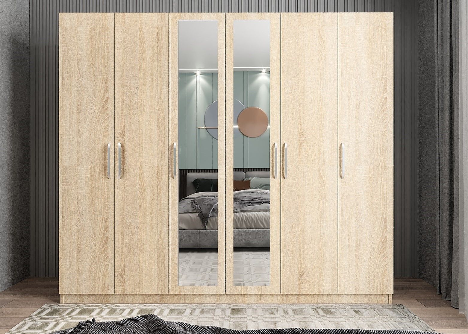 Diana 6 Kapaklı Dolap Gardırop Meşe - Ücretsiz Kurulum