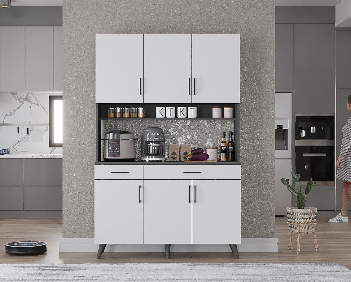 Maya Kahve Köşesi Çok Amaçlı Dolap Kiler Mutfak Dolabı Füme Beyaz Ücretsiz Kurulum Ölçü Seçenekli