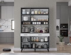 Maya Kahve Köşesi Çok Amaçlı Dolap Kiler Mutfak Dolabı Füme Beyaz Ücretsiz Kurulum Ölçü Seçenekli