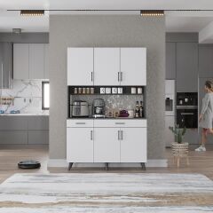 Maya Kahve Köşesi Çok Amaçlı Dolap Kiler Mutfak Dolabı Füme Beyaz Ücretsiz Kurulum Ölçü Seçenekli