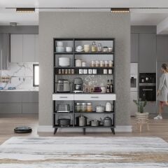 Maya Kahve Köşesi Çok Amaçlı Dolap Kiler Mutfak Dolabı Füme Beyaz Ücretsiz Kurulum Ölçü Seçenekli