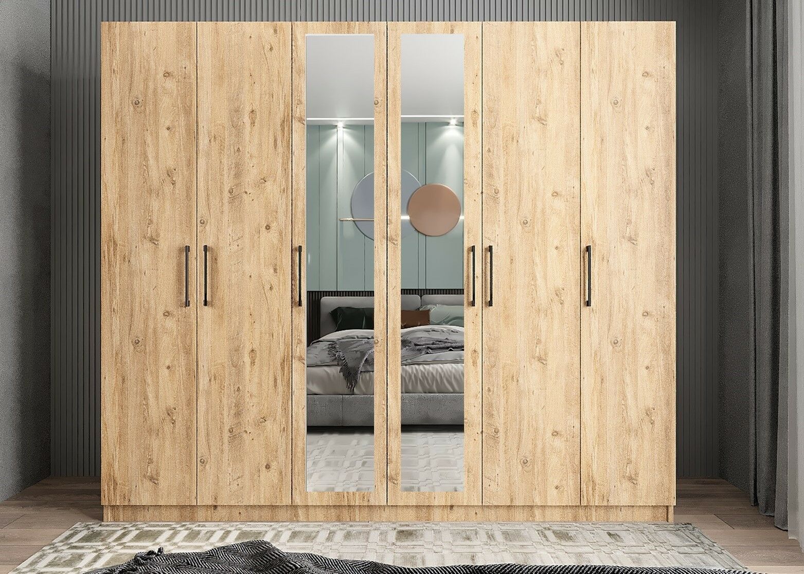 Diana 6 Kapaklı Dolap Gardırop Çam - Ücretsiz Kurulum