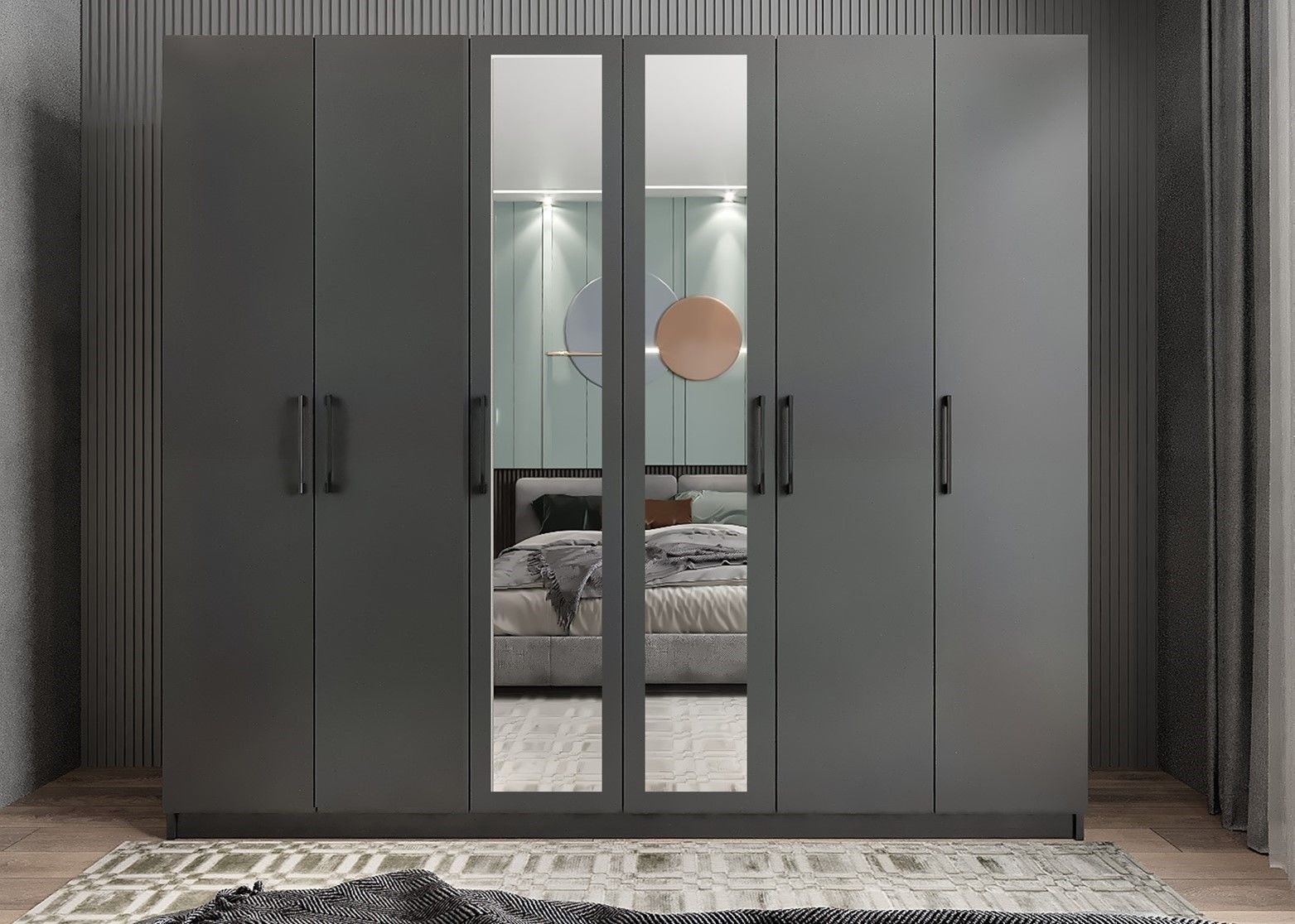 Diana 6 Kapaklı Dolap Gardırop Füme - Ücretsiz Kurulum