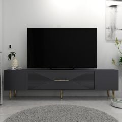 Motif Tv Sehpası Tv Ünitesi Antrasit Altın