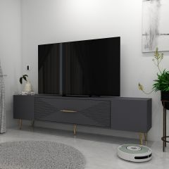 Motif Tv Sehpası Tv Ünitesi Antrasit Altın