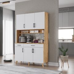 Maya Kahve Köşesi Çok Amaçlı Dolap Kiler Mutfak Dolabı Çam Beyaz Ücretsiz Kurulum Ölçü Seçenekli