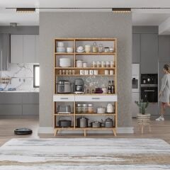 Maya Kahve Köşesi Çok Amaçlı Dolap Kiler Mutfak Dolabı Çam Beyaz Ücretsiz Kurulum Ölçü Seçenekli