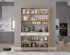 Maya Kahve Köşesi Çok Amaçlı Dolap Kiler Mutfak Dolabı Çam Beyaz Ücretsiz Kurulum Ölçü Seçenekli