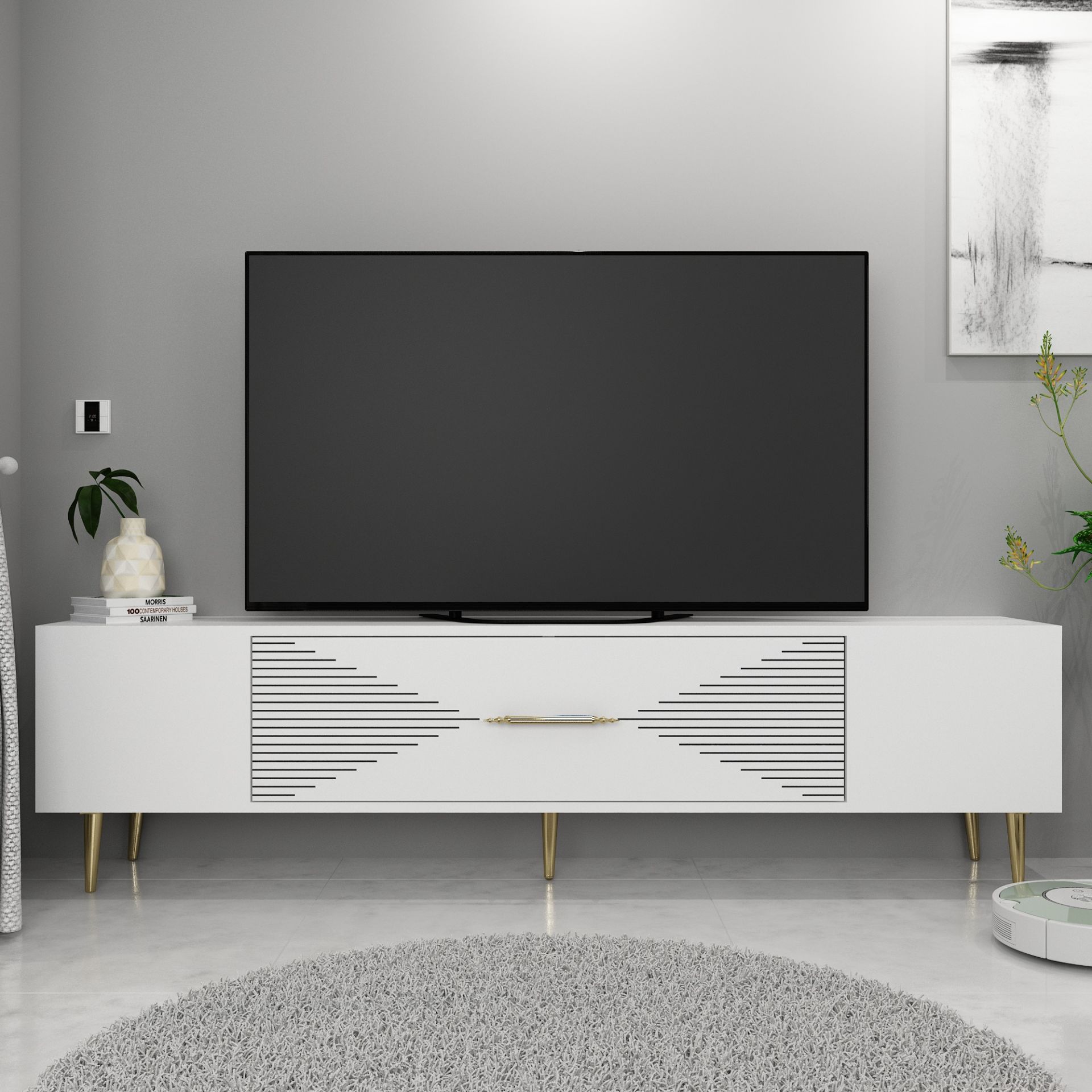 Motif Tv Sehpası Tv Ünitesi Beyaz Altın