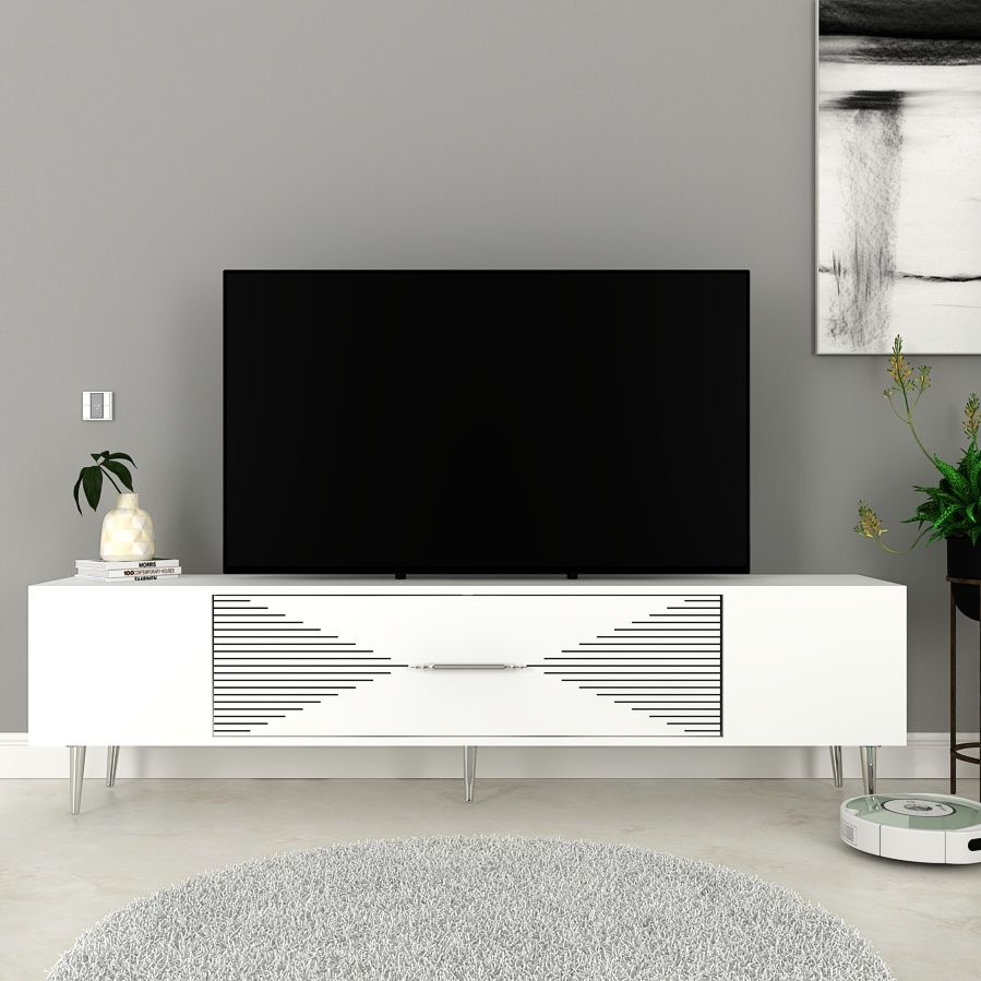 Motif Tv Sehpası Tv Ünitesi Beyaz Gümüş