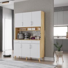 Maya Kahve Köşesi Çok Amaçlı Dolap Kiler Mutfak Dolabı Meşe Beyaz Ücretsiz Kurulum Ölçü Seçenekli