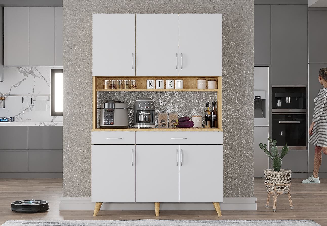 Maya Kahve Köşesi Çok Amaçlı Dolap Kiler Mutfak Dolabı Meşe Beyaz Ücretsiz Kurulum Ölçü Seçenekli