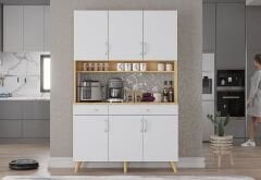 Maya Kahve Köşesi Çok Amaçlı Dolap Kiler Mutfak Dolabı Meşe Beyaz Ücretsiz Kurulum Ölçü Seçenekli