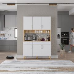 Maya Kahve Köşesi Çok Amaçlı Dolap Kiler Mutfak Dolabı Meşe Beyaz Ücretsiz Kurulum Ölçü Seçenekli