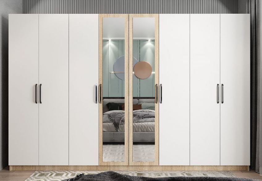 Terra 8 Kapaklı Dolap Gardırop Meşe Beyaz - Ücretsiz Kurulum