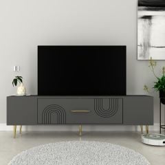 Valeria Tv Sehpası Tv Ünitesi Antrasit Altın
