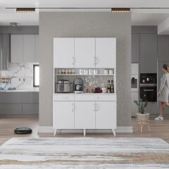 Maya Kahve Köşesi Çok Amaçlı Dolap Kiler Mutfak Dolabı Beyaz Ücretsiz Kurulum Ölçü Seçenekli