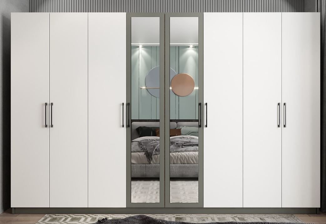 Terra 8 Kapaklı Dolap Gardırop Füme Beyaz - Ücretsiz Kurulum