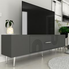 Valeria Tv Sehpası Tv Ünitesi Antrasit Gümüş
