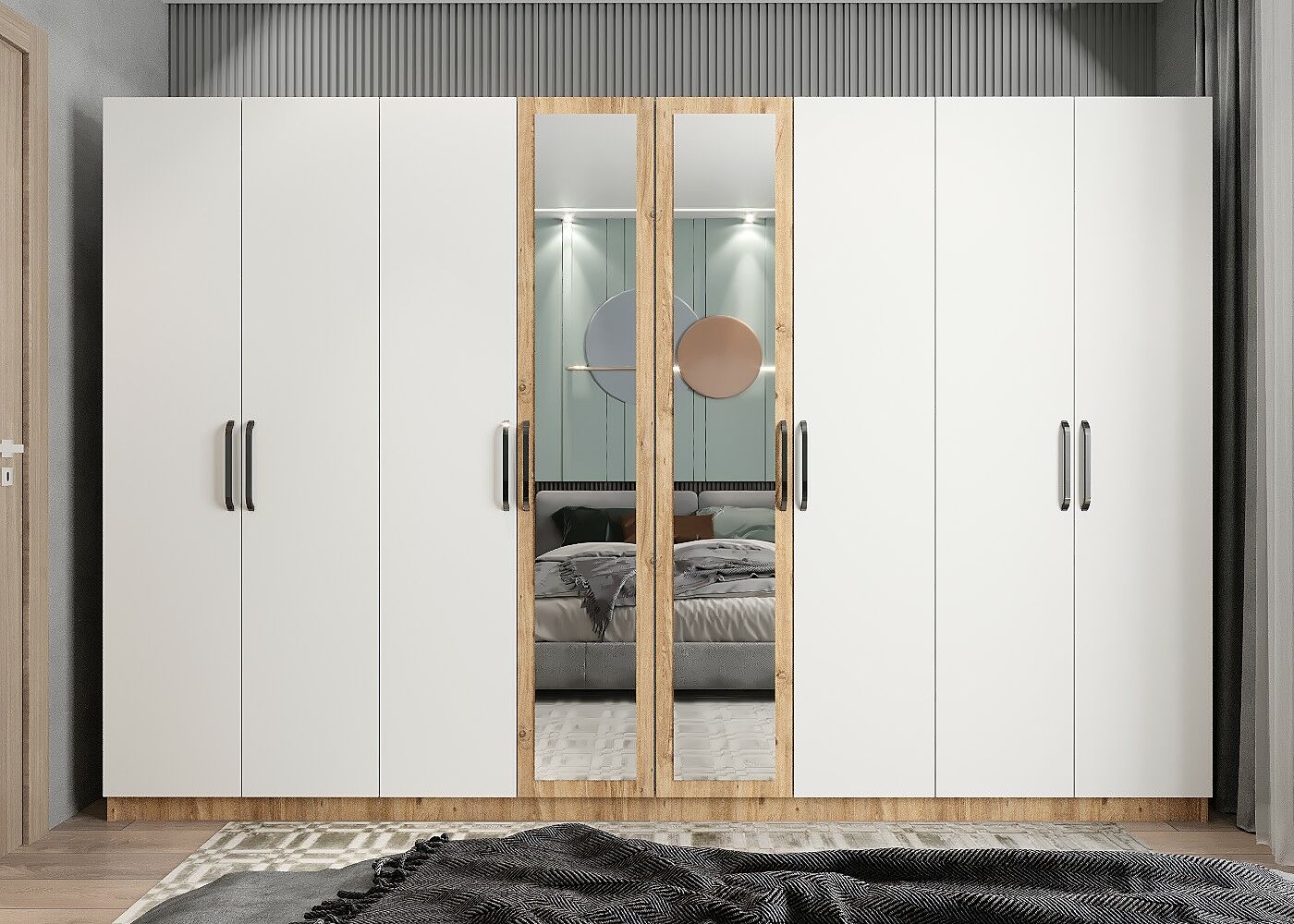 Terra 8 Kapaklı Dolap Gardırop Çam Beyaz - Ücretsiz Kurulum