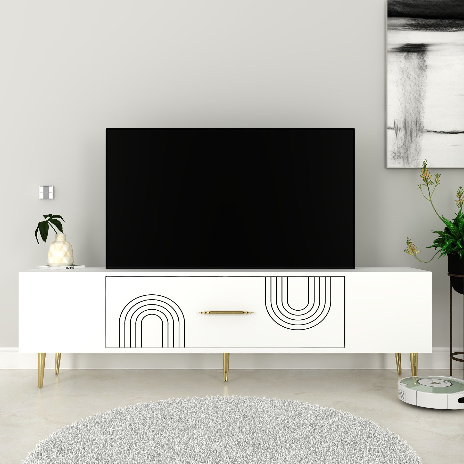 Valeria Tv Sehpası Tv Ünitesi Beyaz Altın
