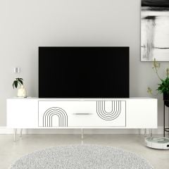 Valeria Tv Sehpası Tv Ünitesi Beyaz Gümüş