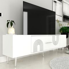 Valeria Tv Sehpası Tv Ünitesi Beyaz Gümüş