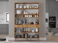 Maya Kahve Köşesi Çok Amaçlı Dolap Kiler Mutfak Dolabı Ceviz Ücretsiz Kurulum Ölçü Seçenekli