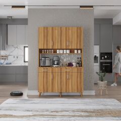 Maya Kahve Köşesi Çok Amaçlı Dolap Kiler Mutfak Dolabı Ceviz Ücretsiz Kurulum Ölçü Seçenekli