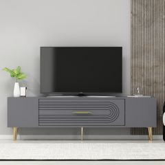 Camilla Tv Sehpası Tv Ünitesi Antrasit Altın