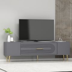 Camilla Tv Sehpası Tv Ünitesi Antrasit Altın