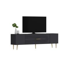 Camilla Tv Sehpası Tv Ünitesi Antrasit Altın
