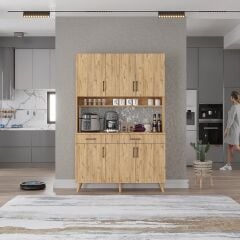 Maya Kahve Köşesi Çok Amaçlı Dolap Kiler Mutfak Dolabı Çam Ücretsiz Kurulum Ölçü Seçenekli