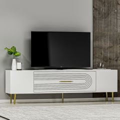 Camilla Tv Sehpası Tv Ünitesi Beyaz Altın
