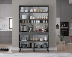 Maya Kahve Köşesi Çok Amaçlı Dolap Kiler Mutfak Dolabı Füme Ücretsiz Kurulum Ölçü Seçenekli