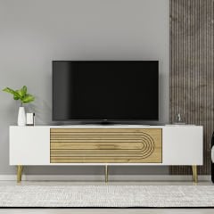 Camilla Tv Sehpası Tv Ünitesi Beyaz Safirmeşe Altın