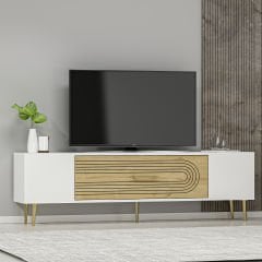 Camilla Tv Sehpası Tv Ünitesi Beyaz Safirmeşe Altın