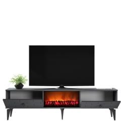 Volcanos Şömineli Tv Sehpası Tv Ünitesi Antrasit