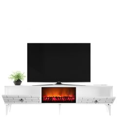 Volcanos Şömineli Tv Sehpası Tv Ünitesi Beyaz