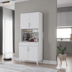 Loysen Kahve Köşesi Çok Amaçlı Dolap Kiler Mutfak Dolabı Beyaz Ücretsiz Kurulum