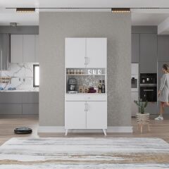 Loysen Kahve Köşesi Çok Amaçlı Dolap Kiler Mutfak Dolabı Beyaz Ücretsiz Kurulum