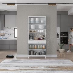 Loysen Kahve Köşesi Çok Amaçlı Dolap Kiler Mutfak Dolabı Beyaz Ücretsiz Kurulum